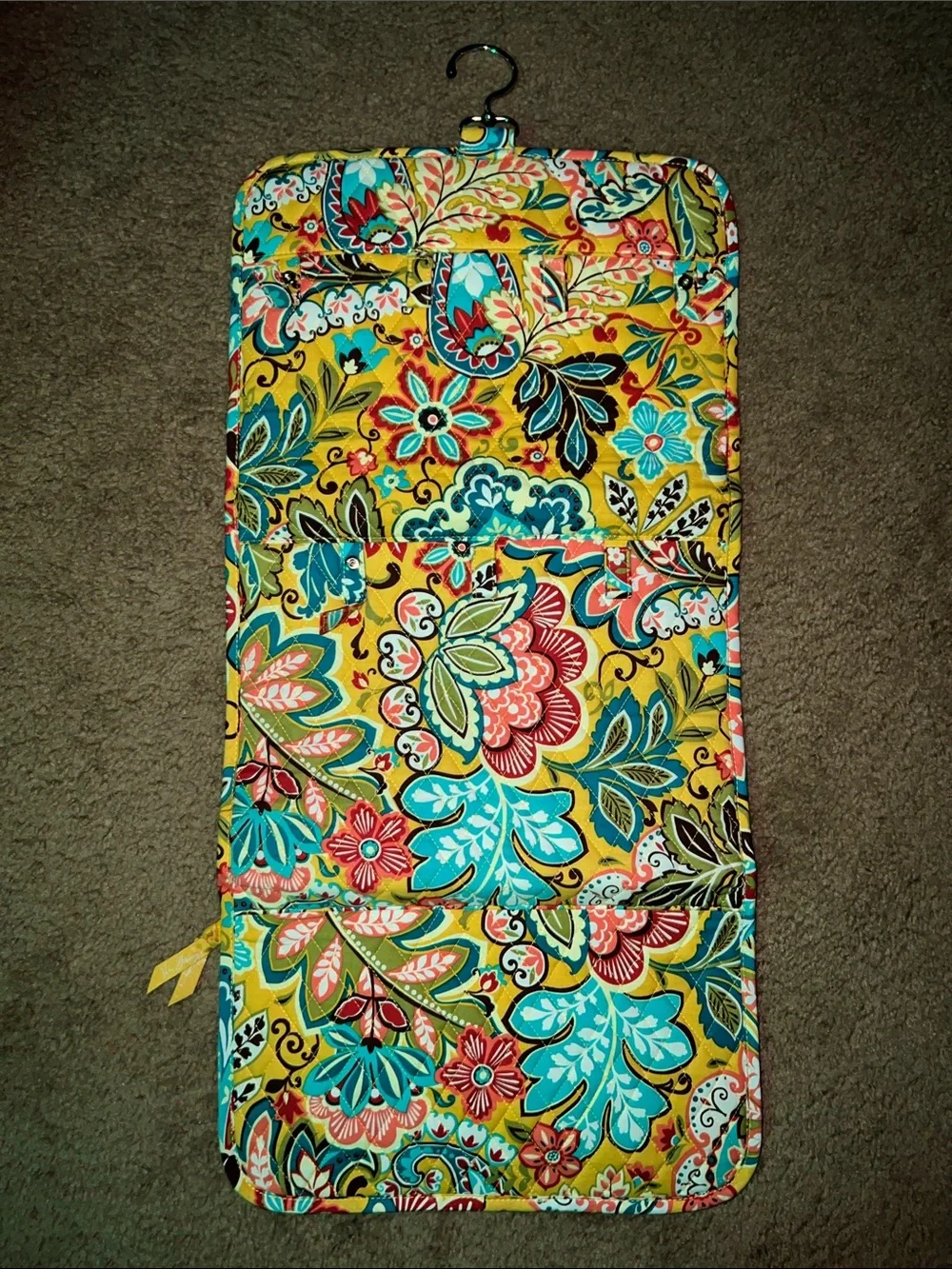 Vera Bradley Yellow Floral Hanging Jewelry Organizer with Red Interior